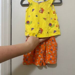 Vintage baby Snail Print Yellow and Orange Matching Set